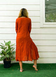 Rust Raw Natural Crinkled Cotton Dress