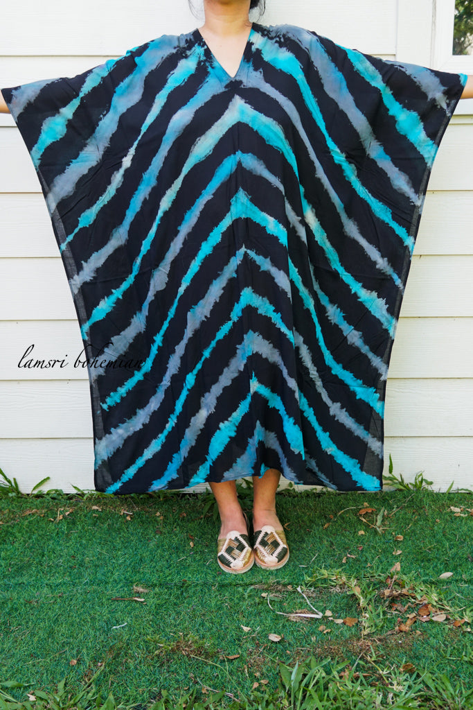 Stripes Black and Blue Tie Dye Kaftan