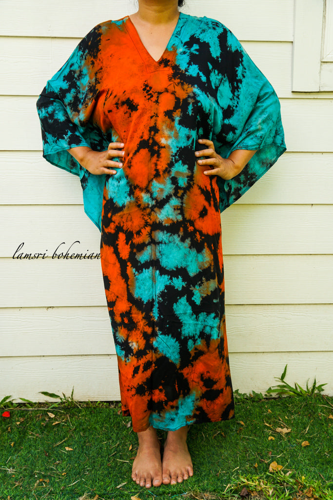 Shibori Orange Blue Tie Dye Kaftan