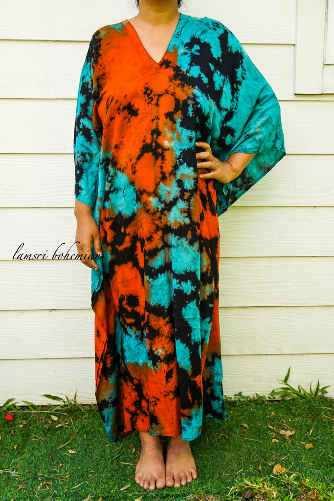 Shibori Orange Blue Tie Dye Kaftan