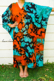 Shibori Orange Blue Tie Dye Kaftan