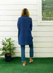 Dark Blue Soft Double Gauze Cotton Shirtdress with Pockets