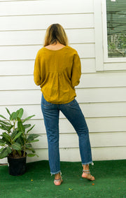 Mustard Yellow Raw Natural Crinkled Cotton Gauze Blouse