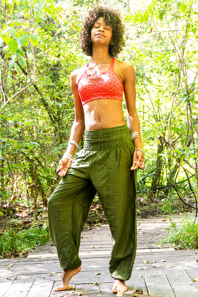 Green Cotton Harem Trousers - Limelight Boutique, Weymouth