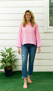 Pink Double Gauze Cotton Blouse