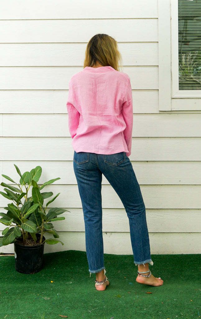 Pink Double Gauze Cotton Blouse