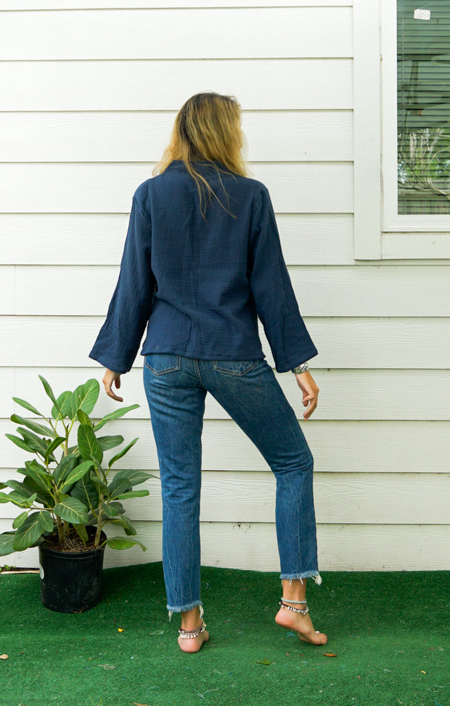 Blue Double Gauze Cotton Blouse