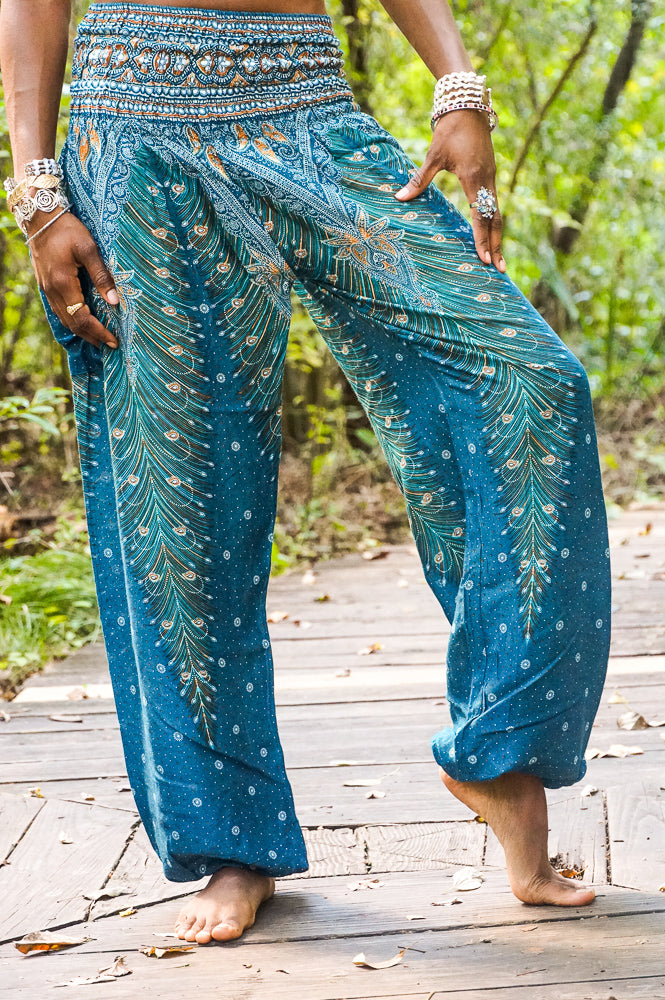 Teal Peacock Harem Pants