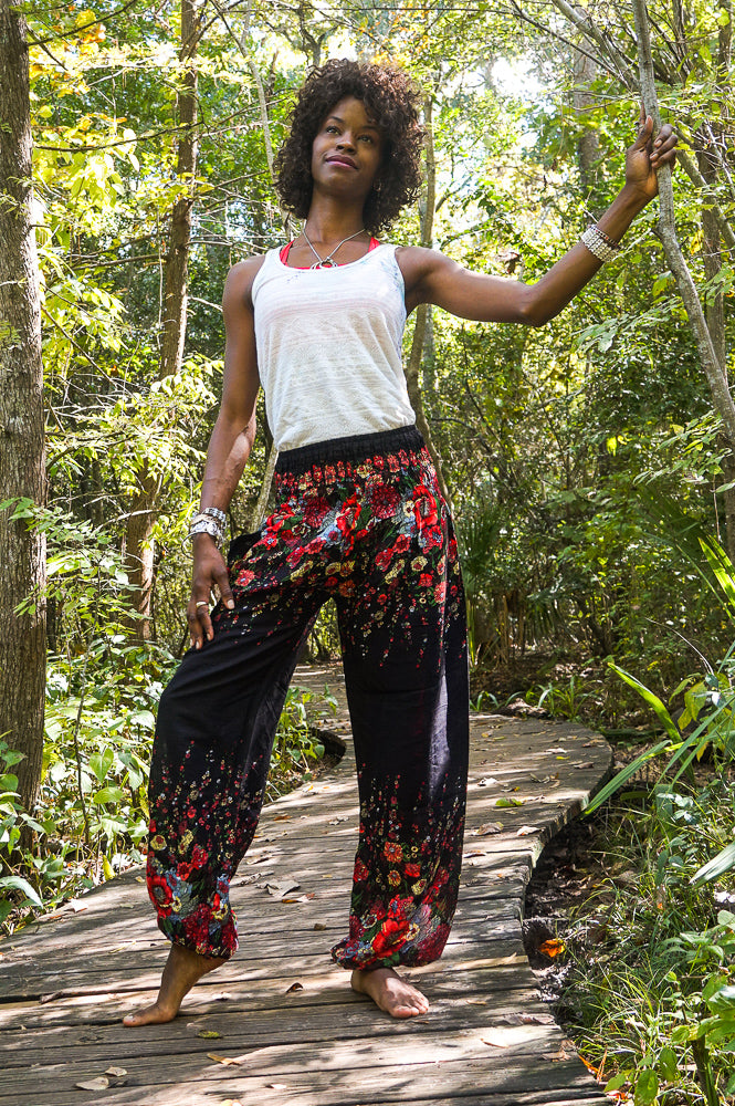 Black Floral Plus Size Harem Pants