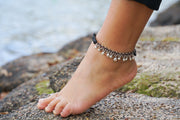 Black Bell Stone Silver Single Strand Anklet