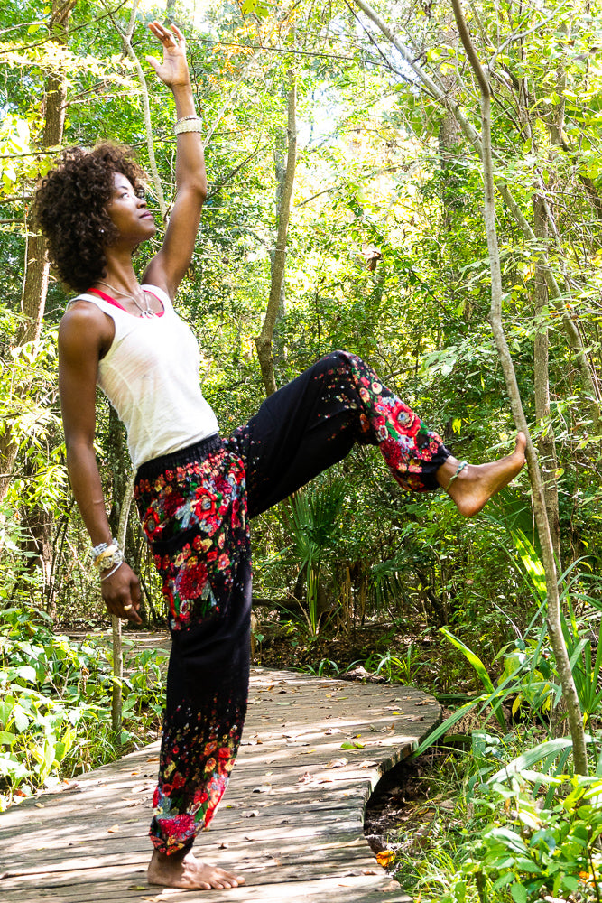 Black Floral Plus Size Harem Pants