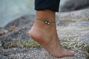 Turquoise Elephant Beads Silver Single Strand Anklet