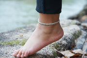 White Beads Silver Double Strands Anklet