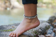 White Bell Stones Silver Single Strand Anklet