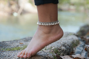 Marble Beads Silver Double Strand Anklet