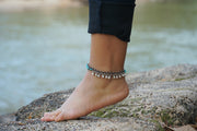 Turquoise Bell Stones Silver Single Strand Anklet