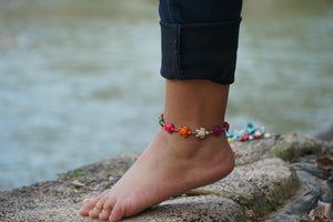 Multicolor Turtle Beads Silver Single Strands Anklet