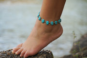 Turquoise Elephant Beads Silver Single Strand Anklet