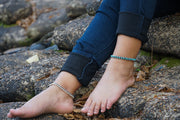 White Beads Silver Double Strands Anklet