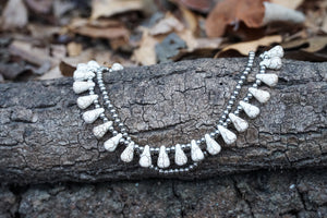 Marble Beads Silver Double Strand Anklet