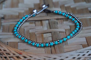 Turquoise Beads Silver Double Strands Anklet