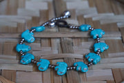 Turquoise Elephant Beads Silver Single Strand Anklet