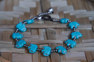 Turquoise Elephant Beads Silver Single Strand Anklet