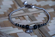 Black Elephant Beads Silver Single Strand Anklet