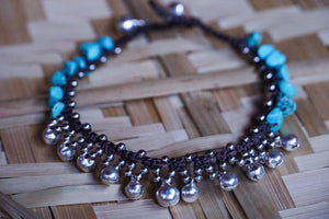 Turquoise Bell Stones Silver Single Strand Anklet