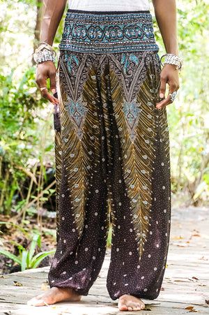 Turquoise and Brown Peacock Harem Pants