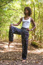 Midnight Peacock Feather Harem Pants