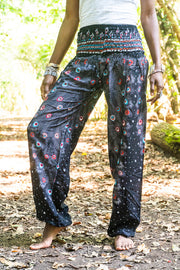 Midnight Peacock Feather Harem Pants