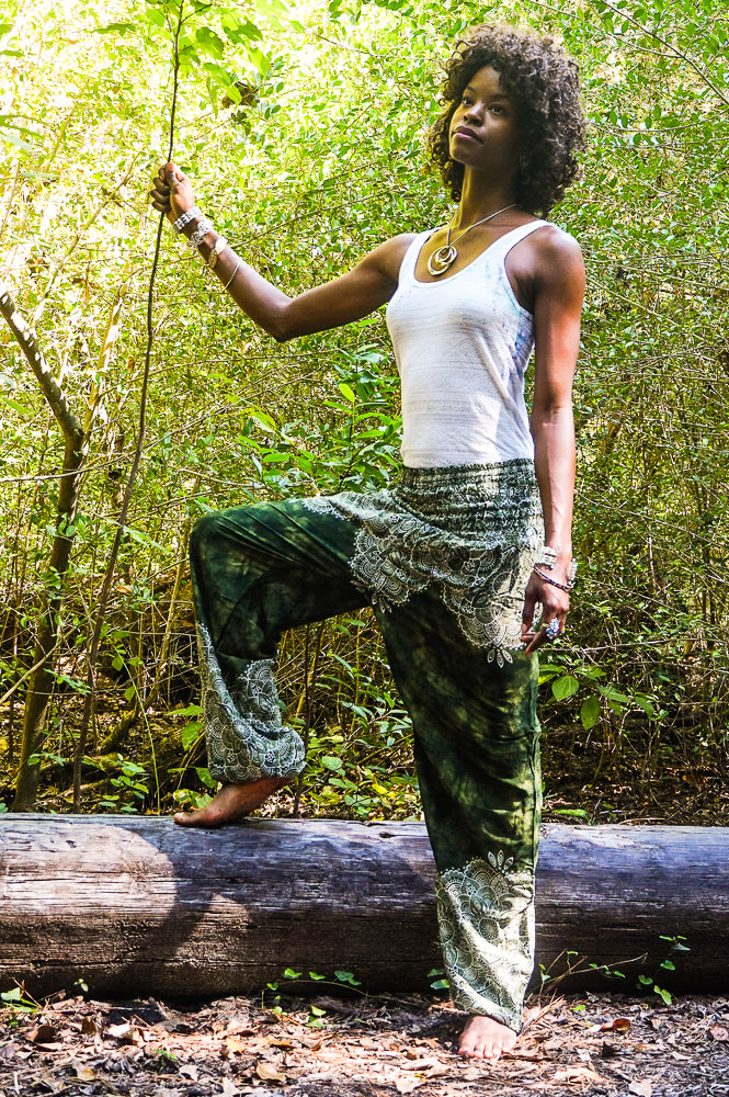 Green Flower Bouquet Harem Pants