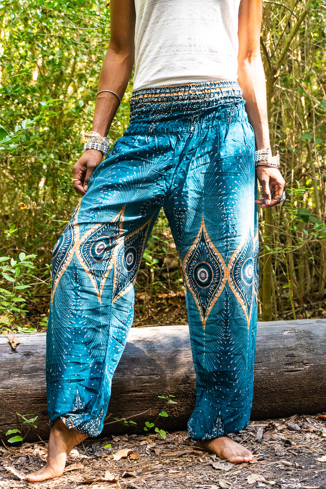 Teal Diamond Peacock Harem Pants