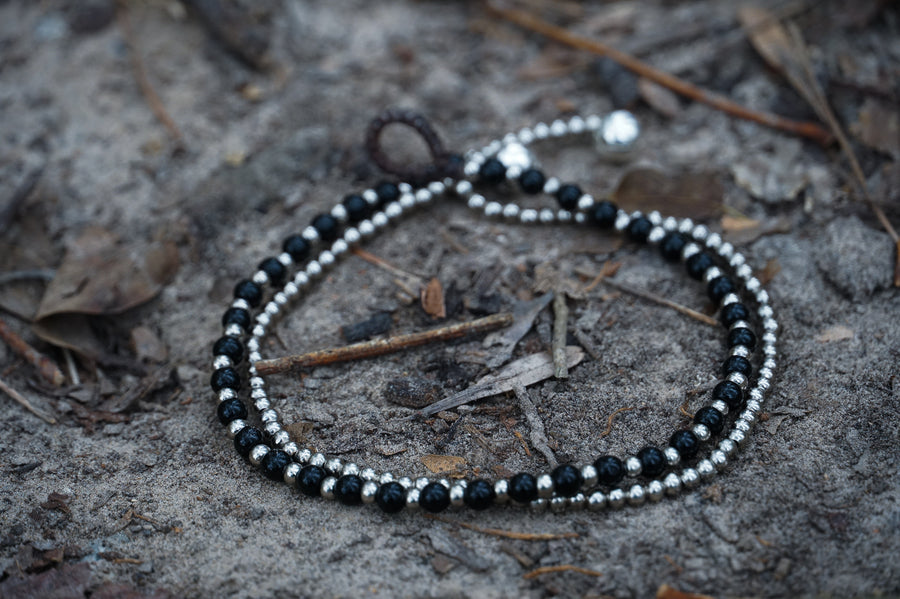 Black Beaded Double Strand Bracelet