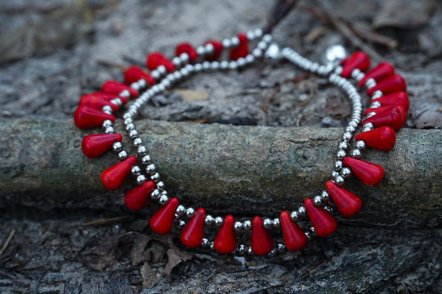 Red Beaded Double Strand Anklet