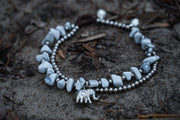 Elephant White Turquoise Stones Boho Silver Anklet