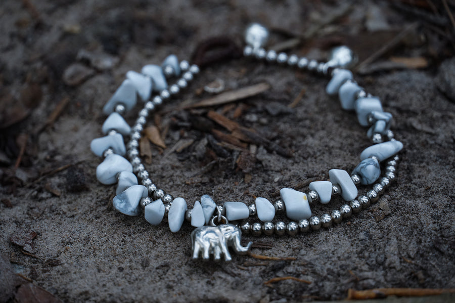 White Elephant Double Strand Stone Anklet