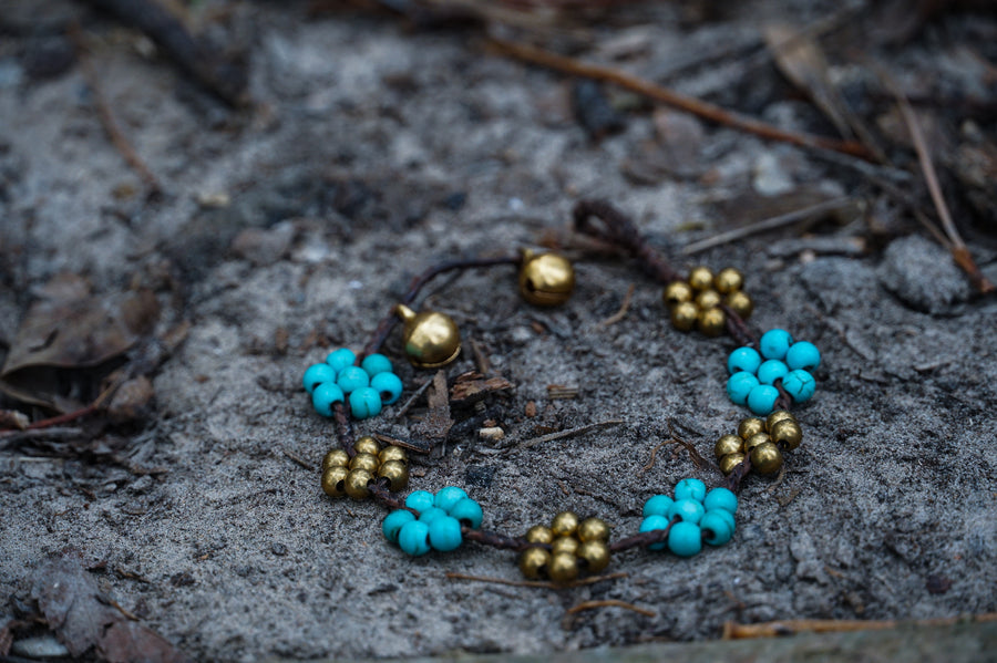 Turquoise Floral Beaded Brass Bracelet