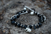 Elephant Black Onyx Stones Boho Silver Anklet