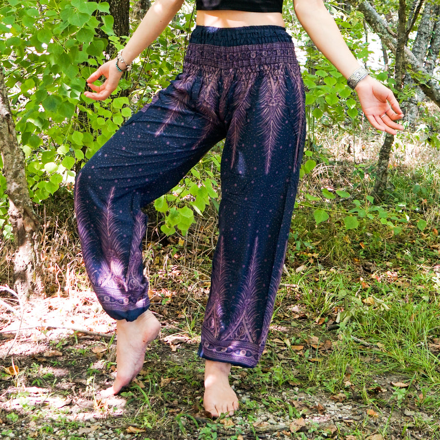 Blue Peacock Light Feather Harem Pants