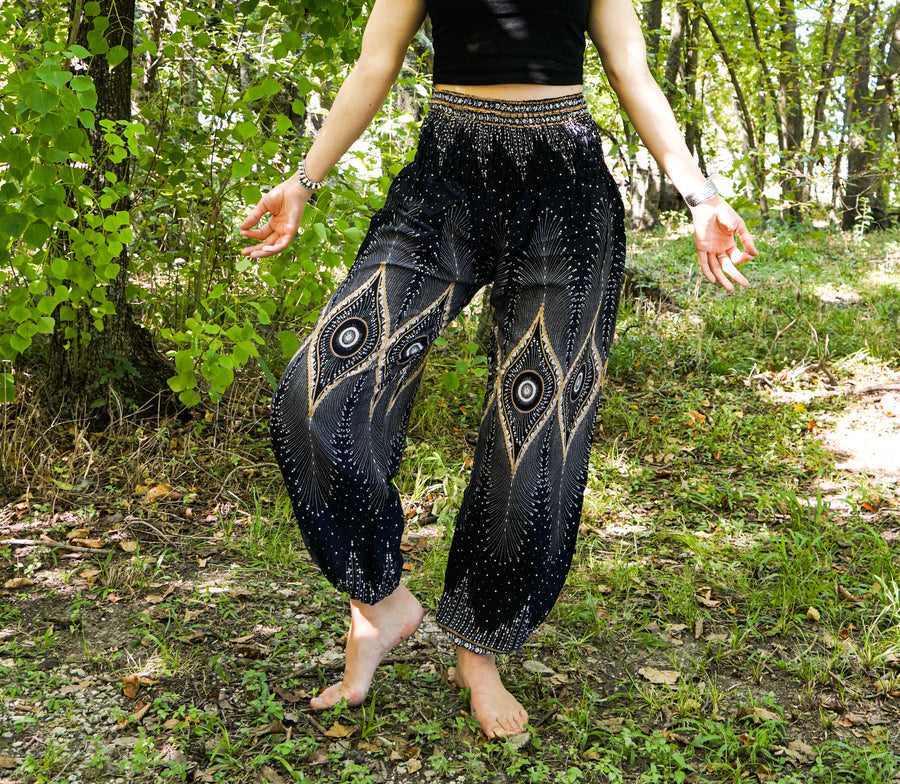 Black Diamond Peacock Harem Pants