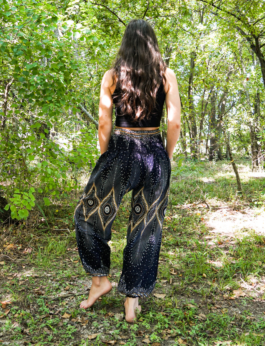 Black Diamond Peacock Harem Pants