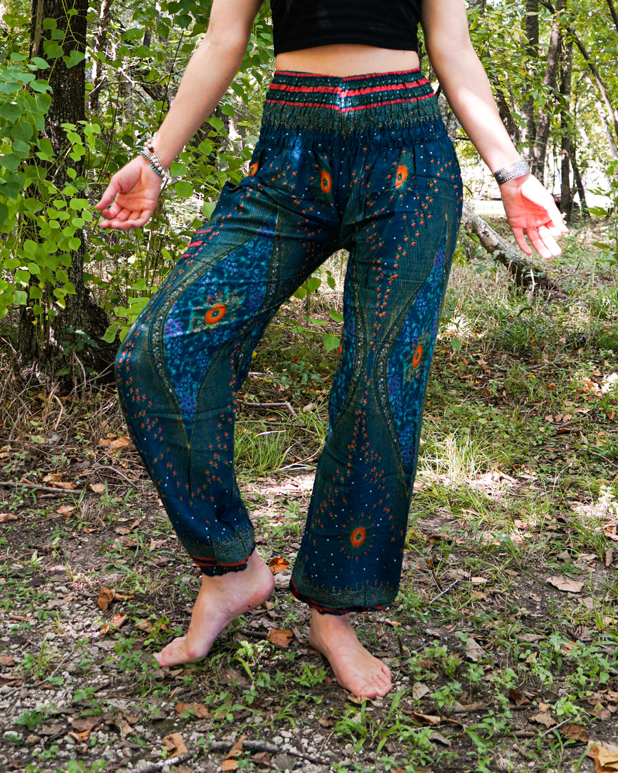 Teal Peacock Eye Harem Pants