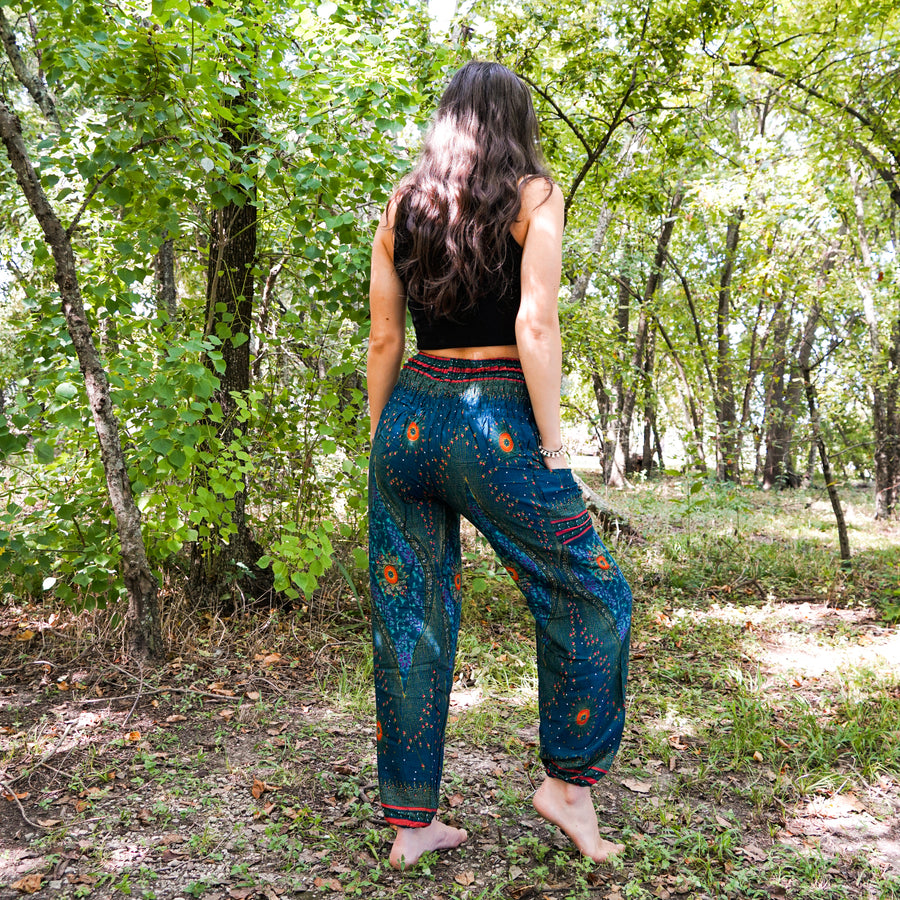 Teal Peacock Eye Harem Pants