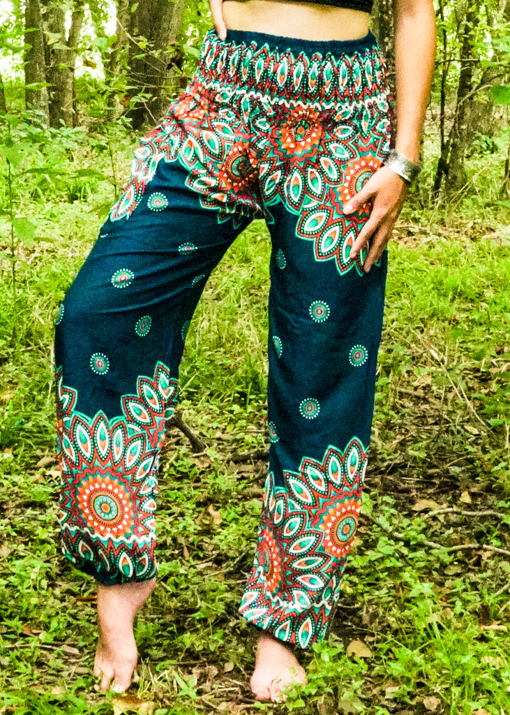 Turquoise Floral Mandala Harem Pants