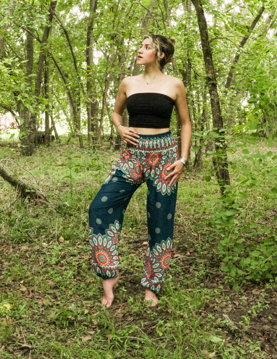 Turquoise Floral Mandala Harem Pants