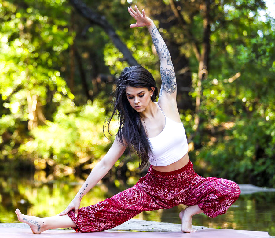 Burgundy Blossom Mandala Harem Pants