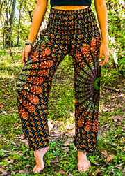 Black Full Moon Chakra Mandala Harem Pants