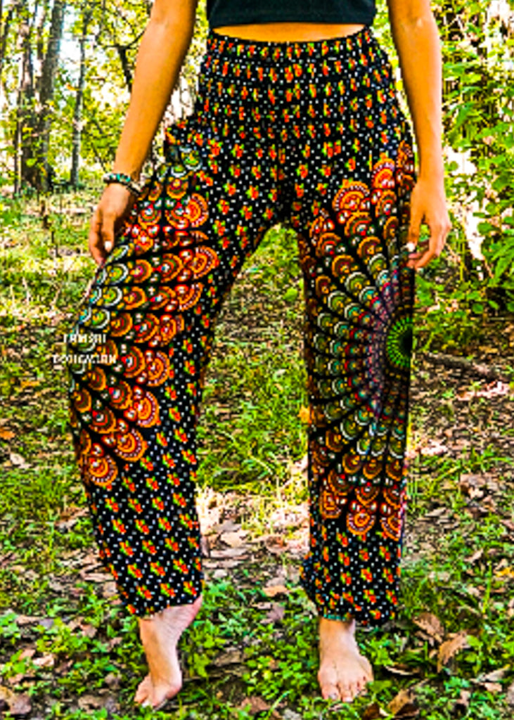 Black Full Moon Chakra Mandala Harem Pants